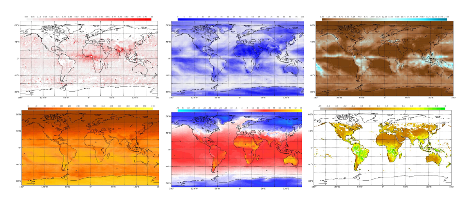 Global Satellite images that shows six different variables